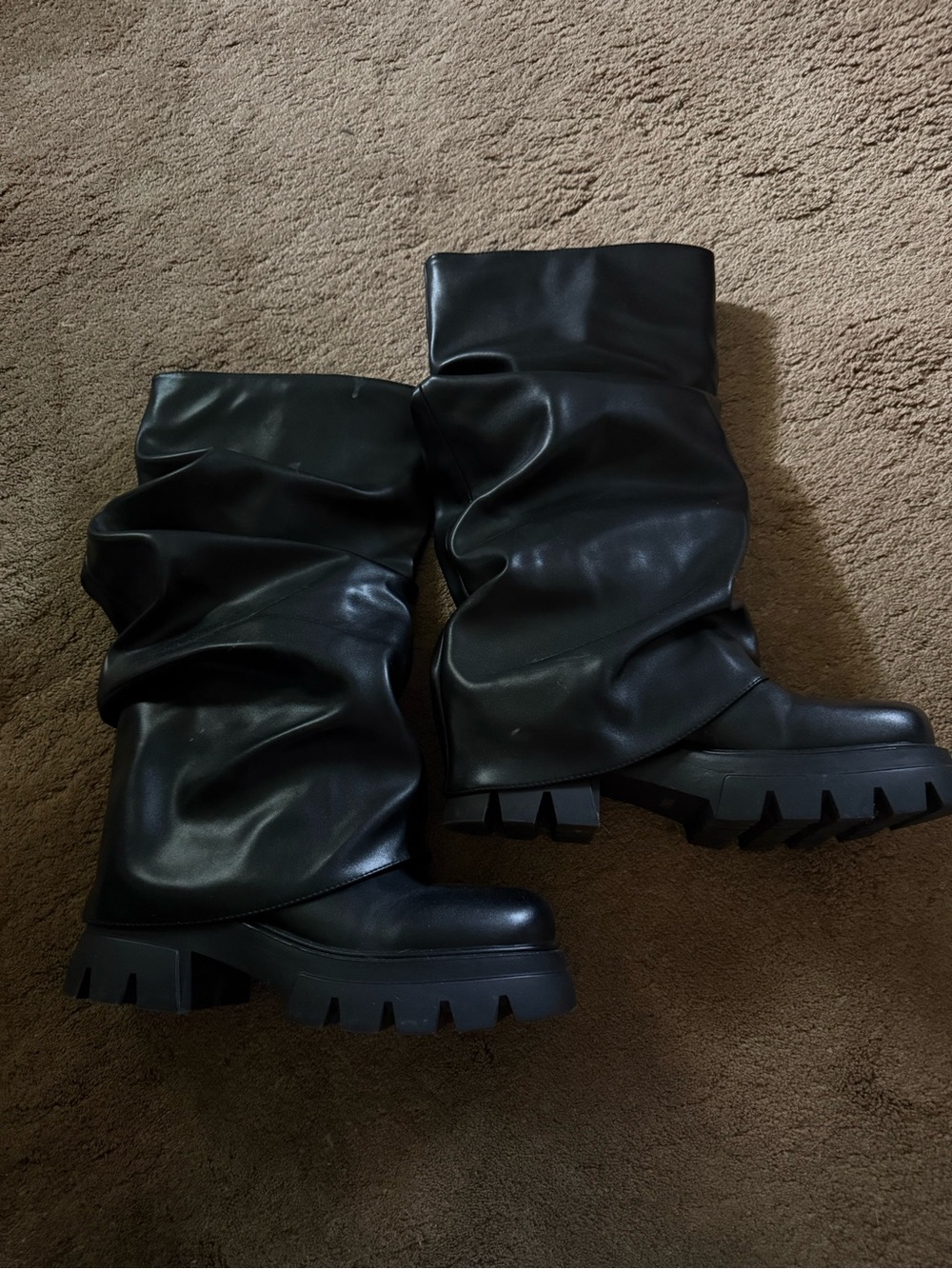 Black Slouchy Lug-Sole Women's Boots